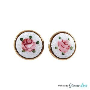 Vintage Guilloche Single Rose Gold Tone Mid Century Screw Back Earrings